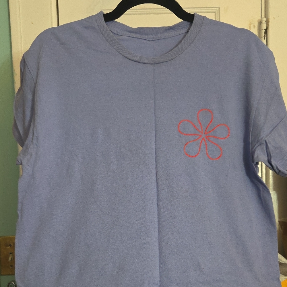 Women's Lavender Tee with Coral Flower Embroidery